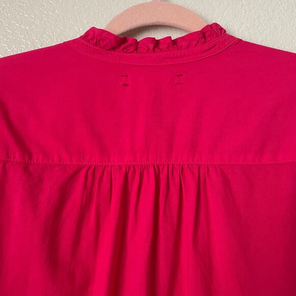 Xirena Top Womens Medium Red Rosette Emery Button Up Long Sleeve Poplin Cotton - Picture 8 of 13